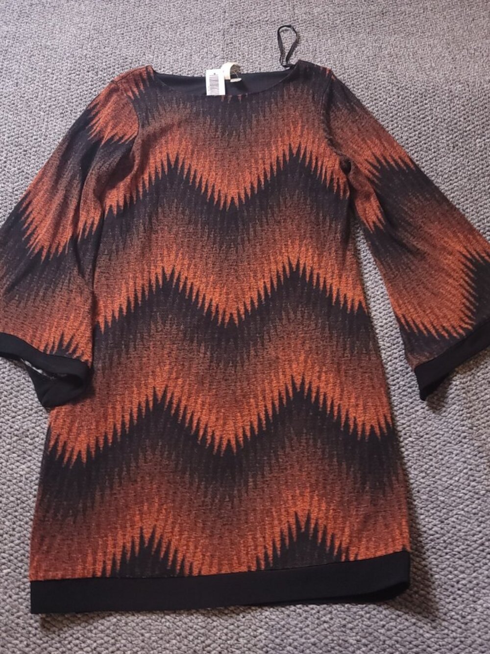 Emma Michele Dress Womens S Small Orange Black Long Flared Sleeve Lacy Lined